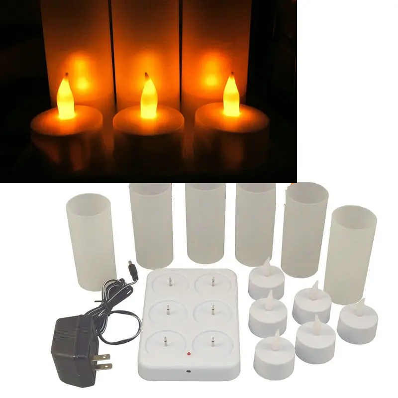 set of 6 LED Frosted Rechargeable Flameless TeaLight Candle lamp waxless Xmas/wedding/church/Bar party decor Amber Red 110/220V
set of 6 LED Frosted Rechargeable Flameless TeaLight Candle lamp waxless Xmas/wedding/church/Bar party decor Amber Red 110/220V