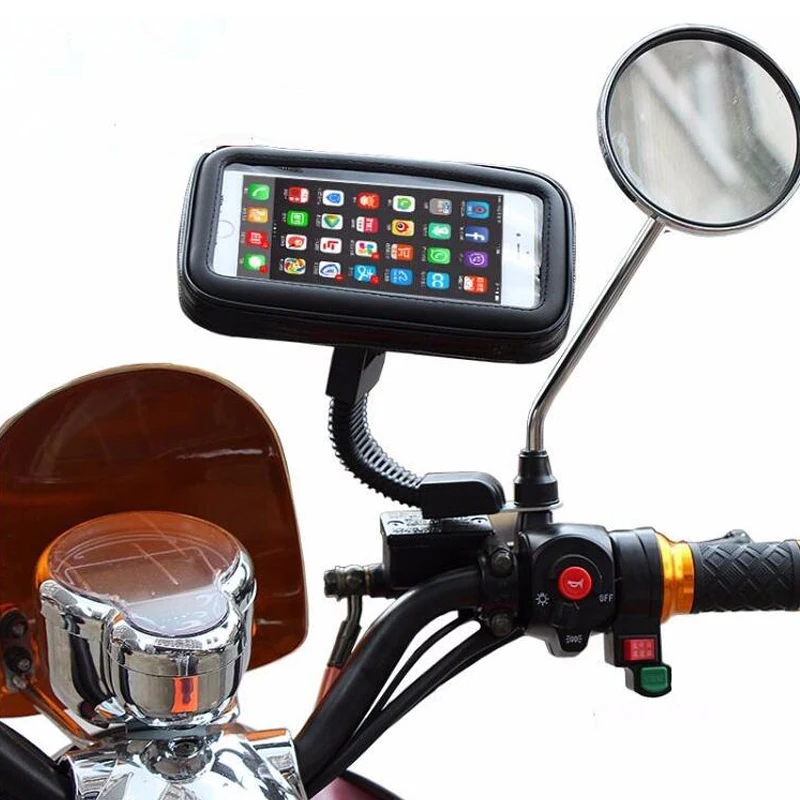 Motorcycle Phone Holder Stand 360 Rotating For Moto Mobile Support for iphone X 7 8 Plus S9 S8 S7 Cover Universal Waterproof Bag