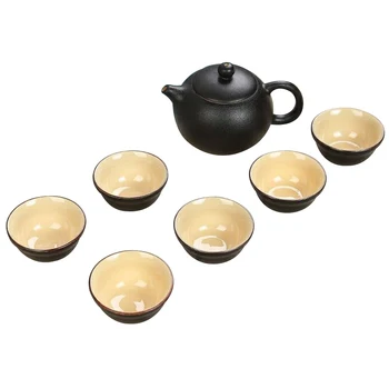 S/7 Tea Set 1 Teapot + 6 Cups Black Porcelain kettle & Cups Kung Fu Puer Tea Green Tea Ceramic Tea Service
S/7 Tea Set 1 Teapot + 6 Cups Black Porcelain kettle & Cups Kung Fu Puer Tea Green Tea Ceramic Tea Service