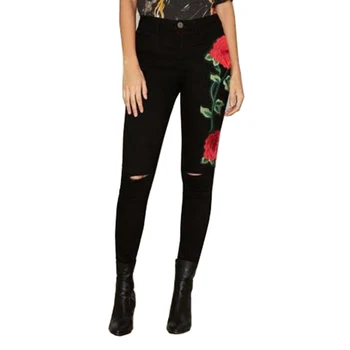 Rose Embroidered High Waist Ripped Jeans Hole Slim Pencil Denim Pants Elastic skinny black Jeans Femme Ripped Jeans For Women
Rose Embroidered High Waist Ripped Jeans Hole Slim Pencil Denim Pants Elastic skinny black Jeans Femme Ripped Jeans For Women