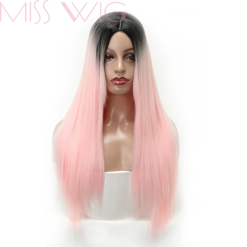 MISS WIG Ombre Blue Straight Long Synthetic Wigs For Women Black Red 24 inch 6 Colors Available Cosplay Wigs (5)