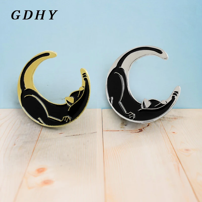 GDHY Punk Gold Silver Lovely And Black Cat Moon Enamel Pins Lazy Black Cat Lapel Denim Shirt Collar Animal Friends Jewelry Gift
GDHY Punk Gold Silver Lovely And Black Cat Moon Enamel Pins Lazy Black Cat Lapel Denim Shirt Collar Animal Friends Jewelry Gift