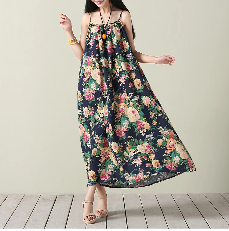 2018 Summer New Vintage Large Size Women's Loose Dress Retro Print Suspenders Cotton And Linen Dress
2018 Summer New Vintage Large Size Women's Loose Dress Retro Print Suspenders Cotton And Linen Dress