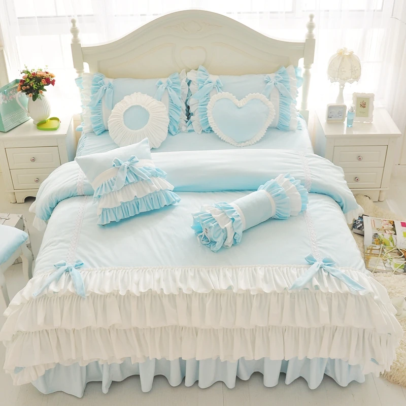 Korean Princess Blue Purple Yellow Fleece Fabric Bedding Set White Ruffle Bow Duvet Cover Flannel Velvet Bed Skirt Pillowcases
Korean Princess Blue Purple Yellow Fleece Fabric Bedding Set White Ruffle Bow Duvet Cover Flannel Velvet Bed Skirt Pillowcases