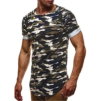BORRUIC 2018 Men Camouflage Slim Fit T Shirt Pleated Short Sleeve T Shirt Mens Camo Longline Curved Hem Hip HHop Casual T Shirts image