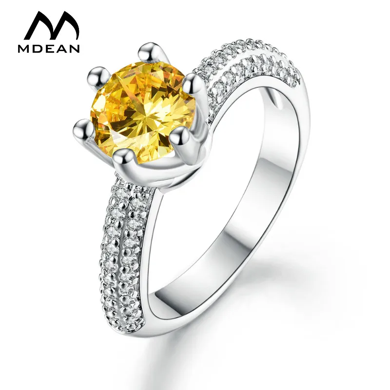 MDEAN White Gold Color Wedding Engagement Round Rings for Women Yellow AAA Zircon Jewelry Bague Bijoux Size 6 7 8 H367 | Украшения и