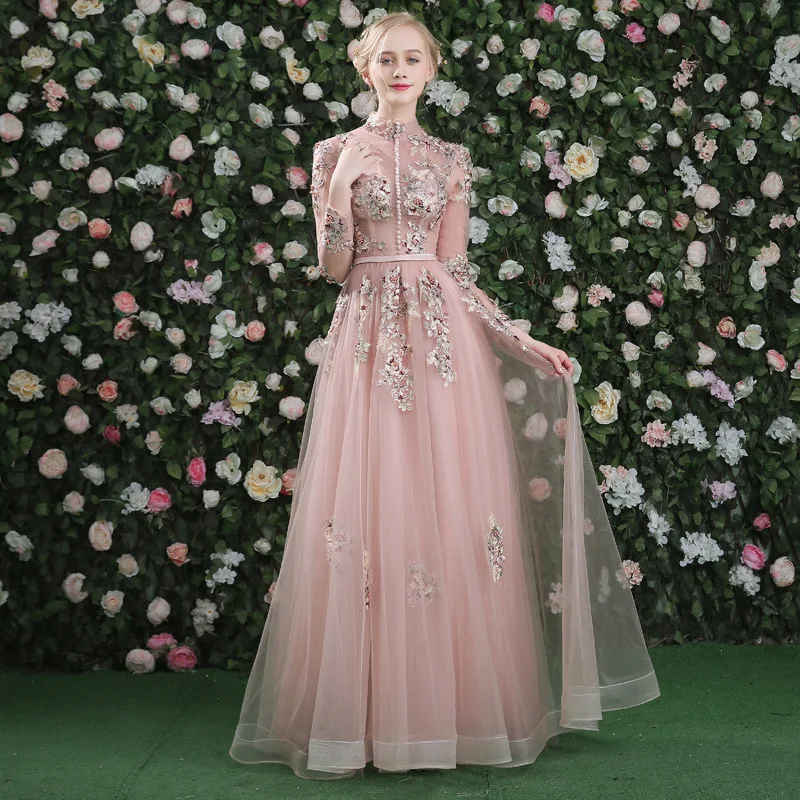 Evening Dress Pink Long Sleeves Floral Print Lace Up A-line Floor Length Party Gown Evening Gowns Prom Dresses
Evening Dress Pink Long Sleeves Floral Print Lace Up A-line Floor Length Party Gown Evening Gowns Prom Dresses