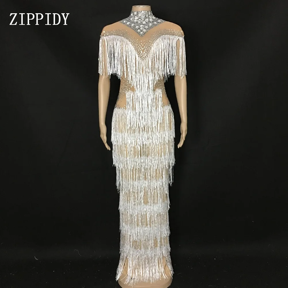 Shining Rhinestones Fringes Dress Women Evening Birthday Celebrate Tassel Dress Nightclub Stage Women Singer Dancer Long Dress
Shining Rhinestones Fringes Dress Women Evening Birthday Celebrate Tassel Dress Nightclub Stage Women Singer Dancer Long Dress