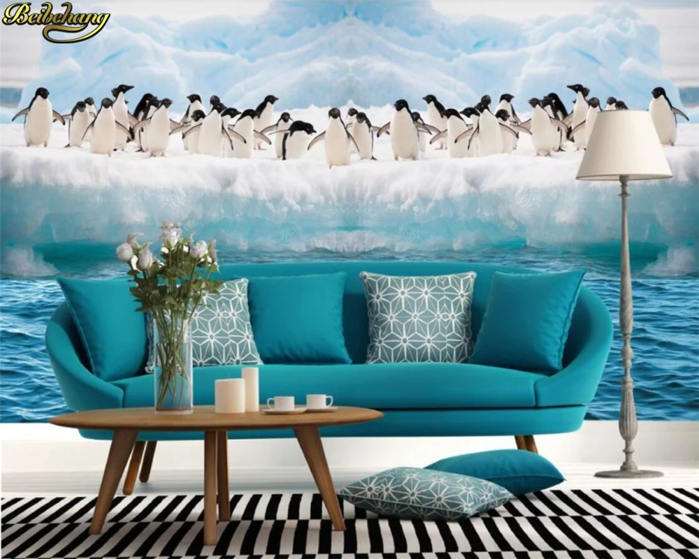 Большие Настенные обои на заказ с изображением айсберга пингвина ручная роспись