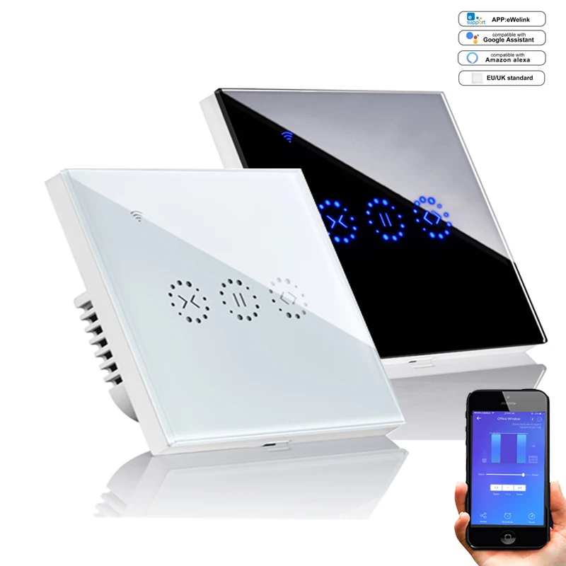 EU/UK Wireless Remote APP Control Curtain Switches Work with Google home/Alexa,Touch Switch for curtain/roller/shutter motor
EU/UK Wireless Remote APP Control Curtain Switches Work with Google home/Alexa,Touch Switch for curtain/roller/shutter motor