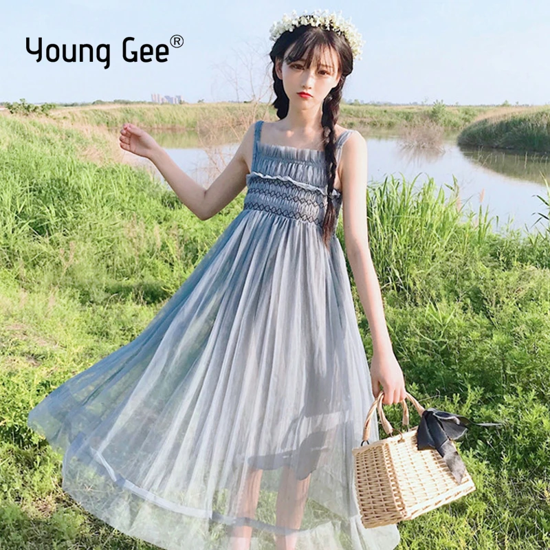 Young Gee Summer Women Sleeveless 2019 Slim Mesh Dress Cover Up Spaghetti Strap Fungus Lace Dresses Elegant Party Dress Vestidos
Young Gee Summer Women Sleeveless 2019 Slim Mesh Dress Cover Up Spaghetti Strap Fungus Lace Dresses Elegant Party Dress Vestidos