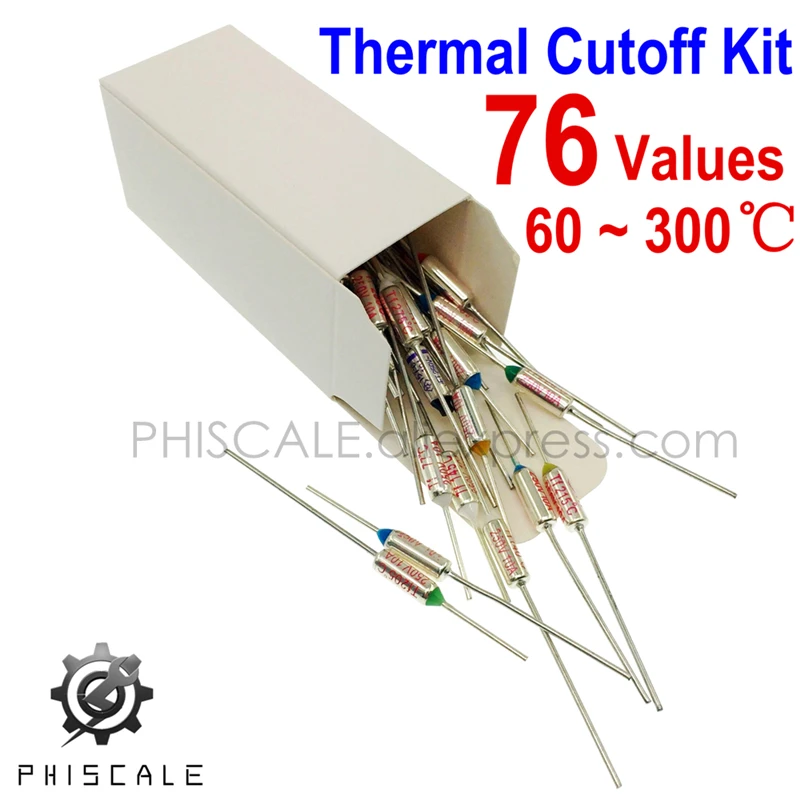PHISCALE Thermal Fuse Kit 76Values x 1Piece 10A 250VAC 60-300C Degree (140-572F) Temperature Thermal Cutoffs Assortment Pack
PHISCALE Thermal Fuse Kit 76Values x 1Piece 10A 250VAC 60-300C Degree (140-572F) Temperature Thermal Cutoffs Assortment Pack