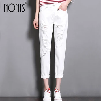Nonis White Black Ripped Jeans For Women 2017 Rolling Up Woman Wide Leg Pant Loose Trouser Mid Waist Women Hole Jeans No elastic
Nonis White Black Ripped Jeans For Women 2017 Rolling Up Woman Wide Leg Pant Loose Trouser Mid Waist Women Hole Jeans No elastic