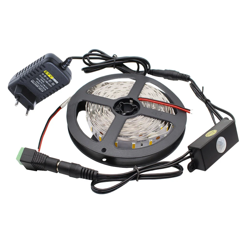 Фото LED Strip Light 5730 5M 300Leds Non-waterproof Tape 5630 + PIR Human Sensor DC Switch+ 12V 2A Power Adapter | Лампы и освещение