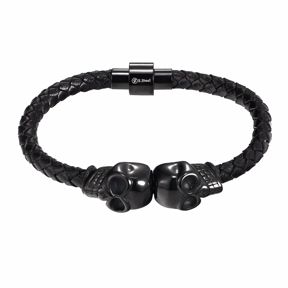 LIVVY Fashion Jewelry 2017 Punk Genuine Stainless Steel Leather Bracelet for Man Double Skull Bracelet with Magnetic Claps
LIVVY Fashion Jewelry 2017 Punk Genuine Stainless Steel Leather Bracelet for Man Double Skull Bracelet with Magnetic Claps