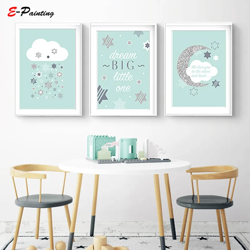 Modern Canvas Art Nursery Baby Prints We Love You To The Moon Cloud Mint Grey Star Dream Big Printing Poster Decor Picture
Modern Canvas Art Nursery Baby Prints We Love You To The Moon Cloud Mint Grey Star Dream Big Printing Poster Decor Picture