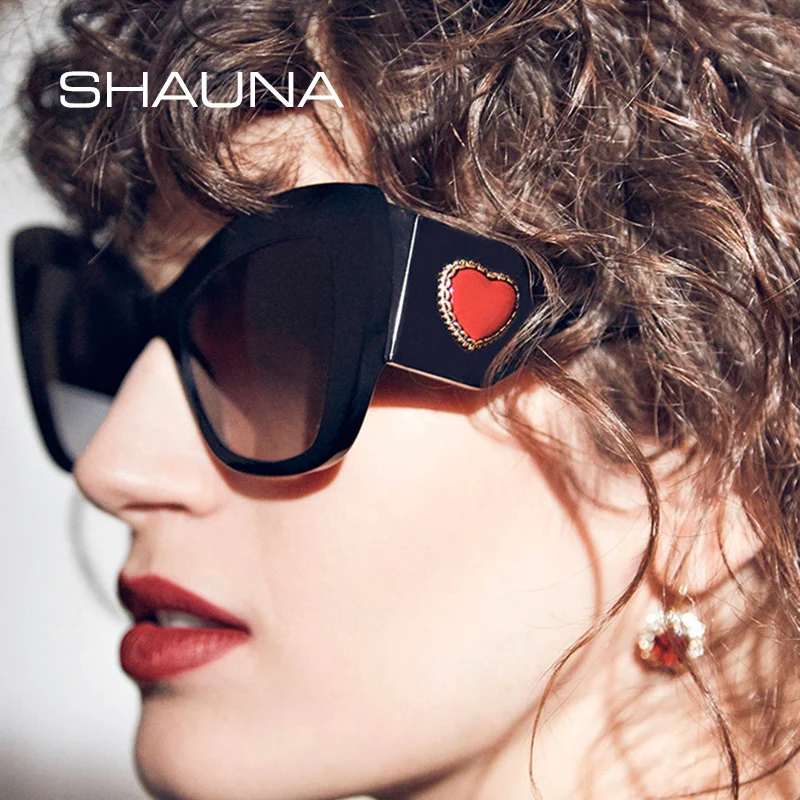 SHAUNA Red Heart Decoration Oversize Cat Eye Sunglasses Women Brand Designer Fashion Gradient Shades
SHAUNA Red Heart Decoration Oversize Cat Eye Sunglasses Women Brand Designer Fashion Gradient Shades