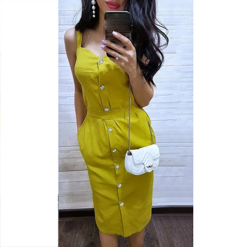 Sleeveless Ladies Summer Sexy Strap Knee-length Belt Shirt Dress Women Casual Buttons Fahion Party Elegant Dress SJ2363U
Sleeveless Ladies Summer Sexy Strap Knee-length Belt Shirt Dress Women Casual Buttons Fahion Party Elegant Dress SJ2363U