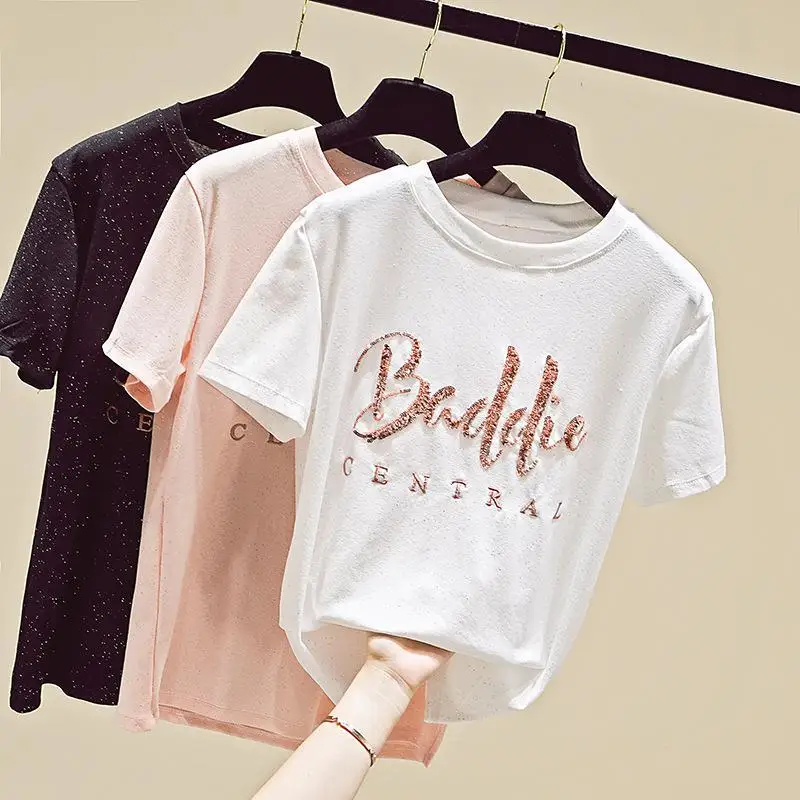Zuolunouba Sequined Letter Harajuku White T Shirt Women Causal Tees Cotton Tops Short Sleeve Summer Clothes Drop Shipping
Zuolunouba Sequined Letter Harajuku White T Shirt Women Causal Tees Cotton Tops Short Sleeve Summer Clothes Drop Shipping
