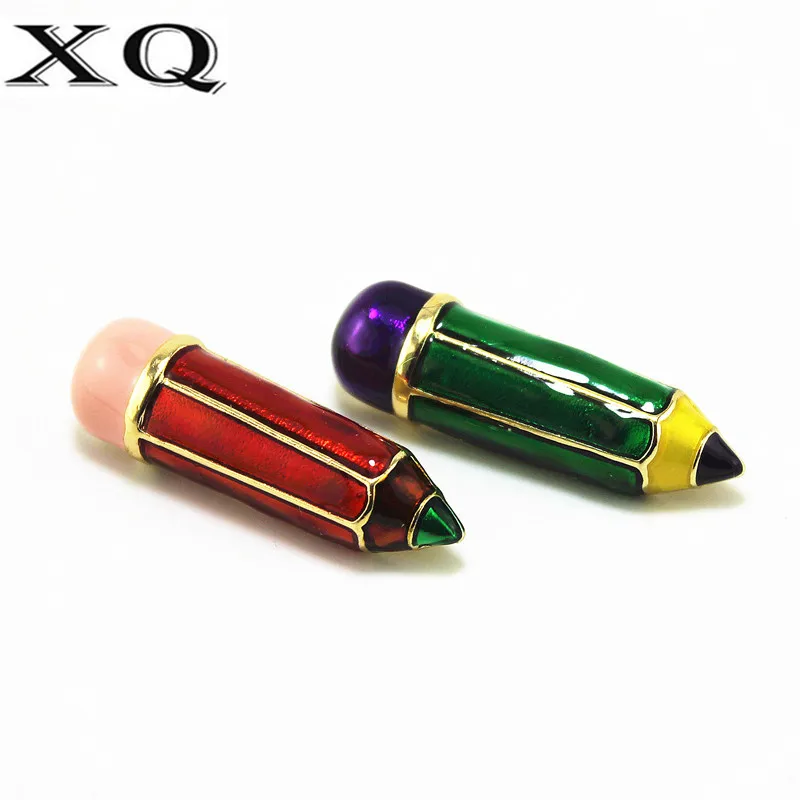 

XQ free shipping fashion new zinc alloy drop glaze beautiful brooch green red cute pencil accessories wholesale for girls boys