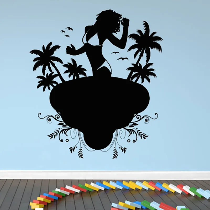 

ZOOYOO A Sexy Lady Who Wear Bikini On The Beach Wall Decal Palm Trees Birds Wall Sticker Removable Home Decor Living Room Bedroo