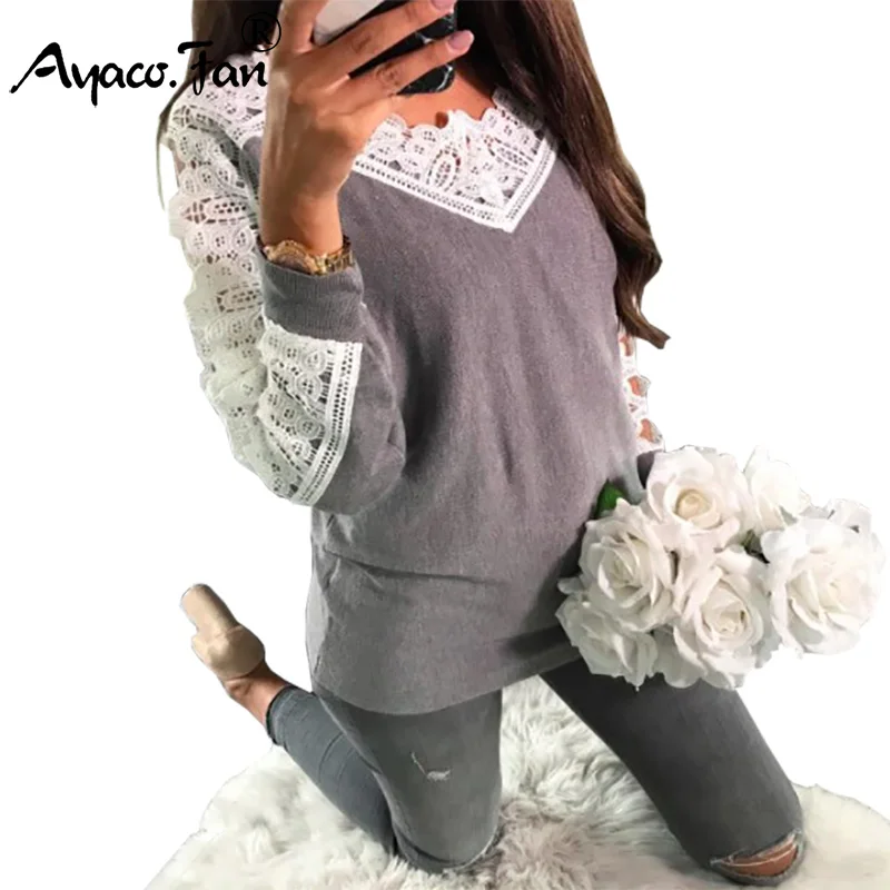 Lace Patchwork New Autumn Winter Knitted Sweater Women Full Sleeve Loose Gray Pullover Female Soft Casual Jumper Knitwear
Lace Patchwork New Autumn Winter Knitted Sweater Women Full Sleeve Loose Gray Pullover Female Soft Casual Jumper Knitwear