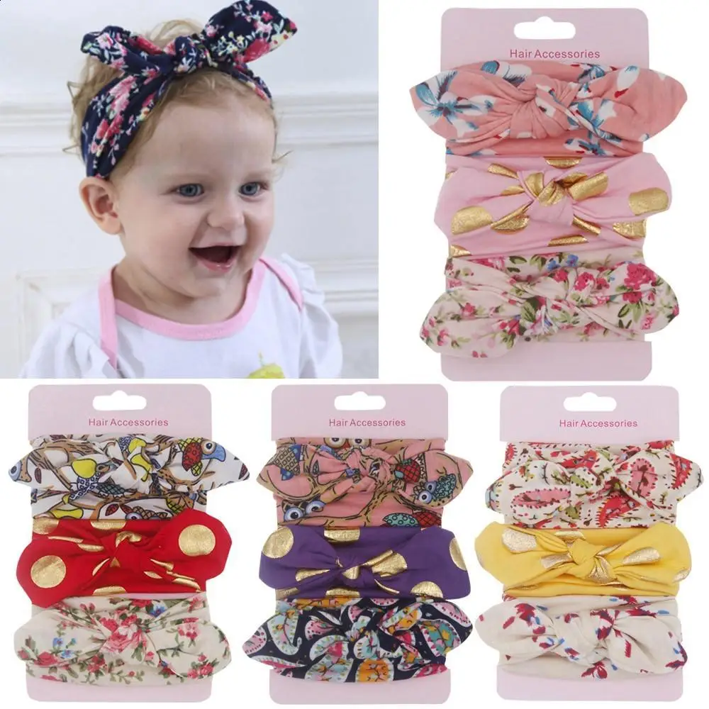Set 3Pcs Girls Printing Baby Accessories baby Headband Sets Bowknot Fashion Girl Hairband Floral Headwear Kids Infant Hair 2018 | Детская