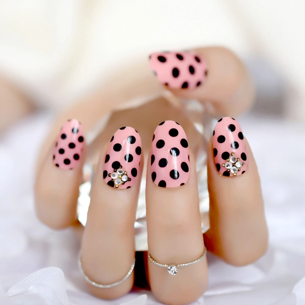 Rhinestones Designed Fake Nails Oval Polka Dot Pink False Nails Medium Acrylic Nail Kit Pack 24pcs Easy to Use 
Rhinestones Designed Fake Nails Oval Polka Dot Pink False Nails Medium Acrylic Nail Kit Pack 24pcs Easy to Use