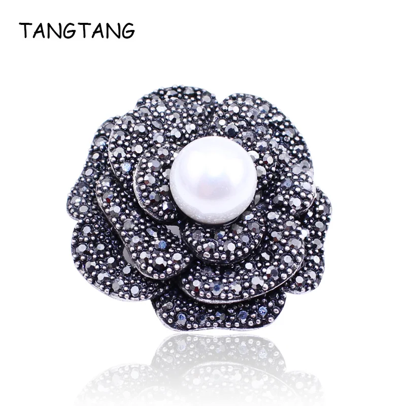Romantic Antique Silver Rose Flower Brooch And Pin With Simulated Pearl Inlay Black Rhinestones Jewelry Pins For Sweater, BH8306
Romantic Antique Silver Rose Flower Brooch And Pin With Simulated Pearl Inlay Black Rhinestones Jewelry Pins For Sweater, BH8306