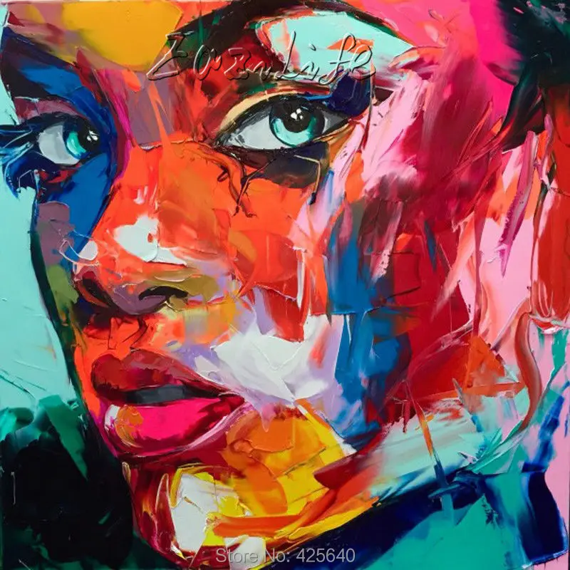 

Palette knife painting portrait Palette knife Face Oil painting Impasto figure on canvas Hand painted Francoise Nielly 15-12