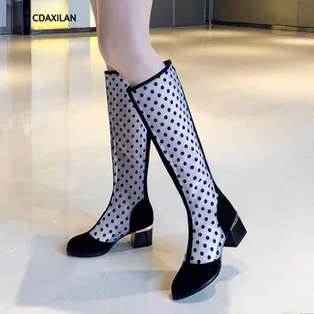 CDAXILAN new to fishnet boots women fashion breathable mesh suede knee-high boost middle heels round toe summer ladies shoes
CDAXILAN new to fishnet boots women fashion breathable mesh suede knee-high boost middle heels round toe summer ladies shoes