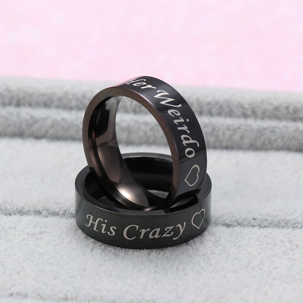 

His Crazy Her Weirdo Simple Couple Ring Stainless Steel Rings for Women Men Lovers Promise Ring Jewelry Wedding Engagement Gifts