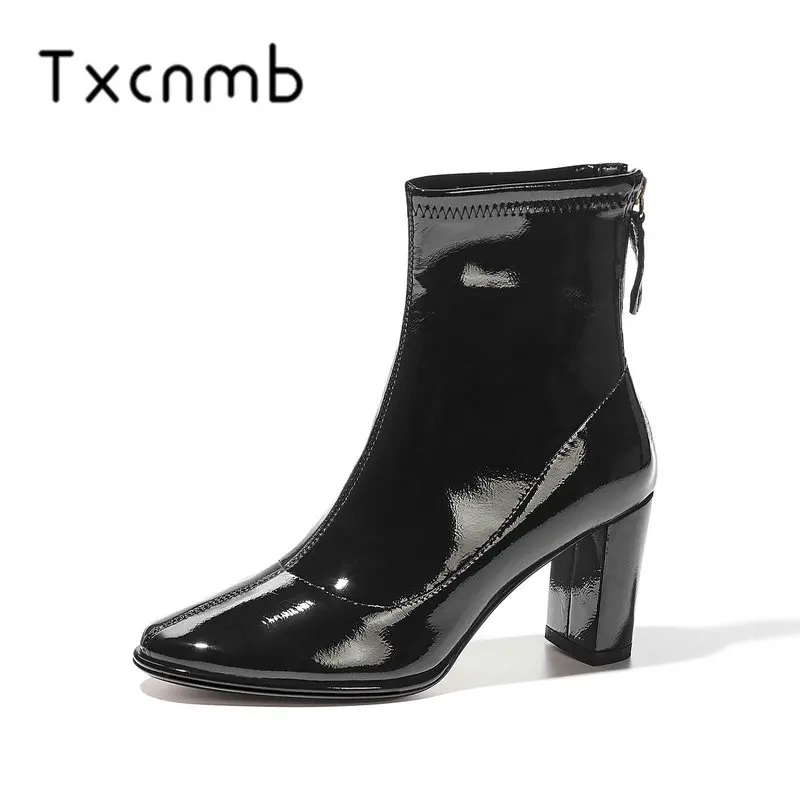 TXCNMB Boots Women Patent Leather Ankle Boots Thick High Heels Autumn Winter Shoes Woman Sexy Round Toe Boots Size 41 42 43
TXCNMB Boots Women Patent Leather Ankle Boots Thick High Heels Autumn Winter Shoes Woman Sexy Round Toe Boots Size 41 42 43