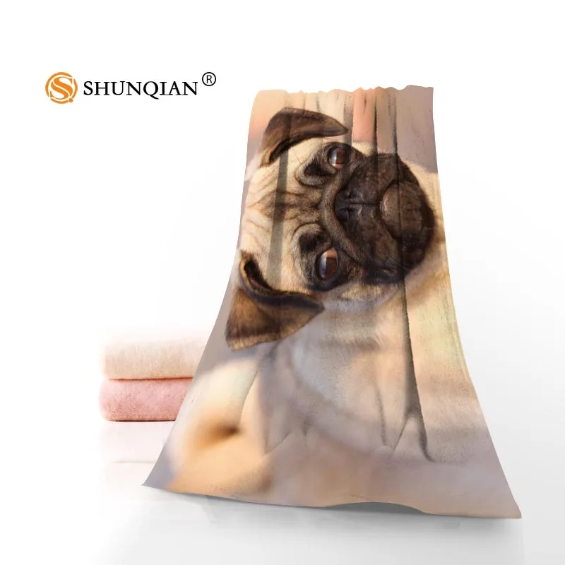 

High Quality cute pug dog Face Towel/Bath Towel Custom Super Absorbent Microfiber Towels 35x75cm, 70x140cm