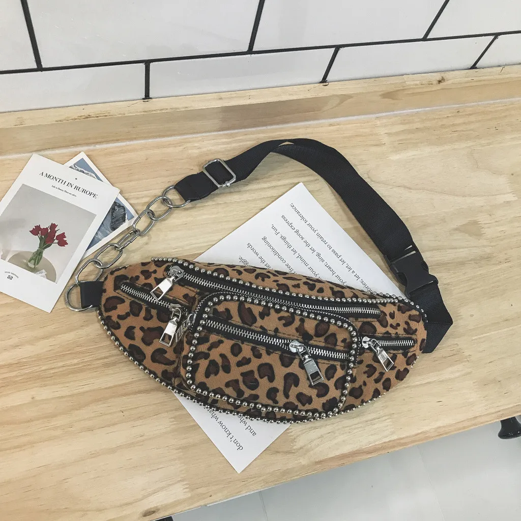 

Women Waist Bag Canvas Rivet Leather Leopard Shopping Crossbody Handle saszetka na biodra women nerka torebka sac banana 2019