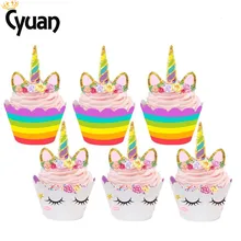 

Cyuan 24pcs Colorful Unicorn Happy Birthday Cake Topper+Wrapper Decor Baby Shower Kids Birthday Party Decor Supplies
