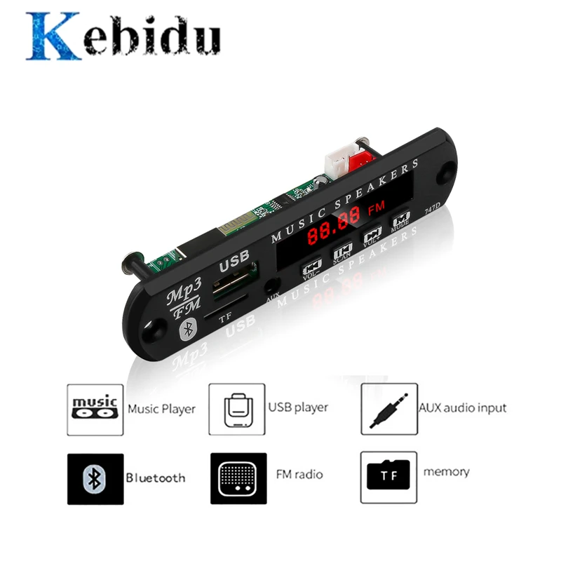 Фото Kebidu беспроводной Bluetooth 5 в 12 В MP3 WMA декодер плата аудио модуль USB TF радио для