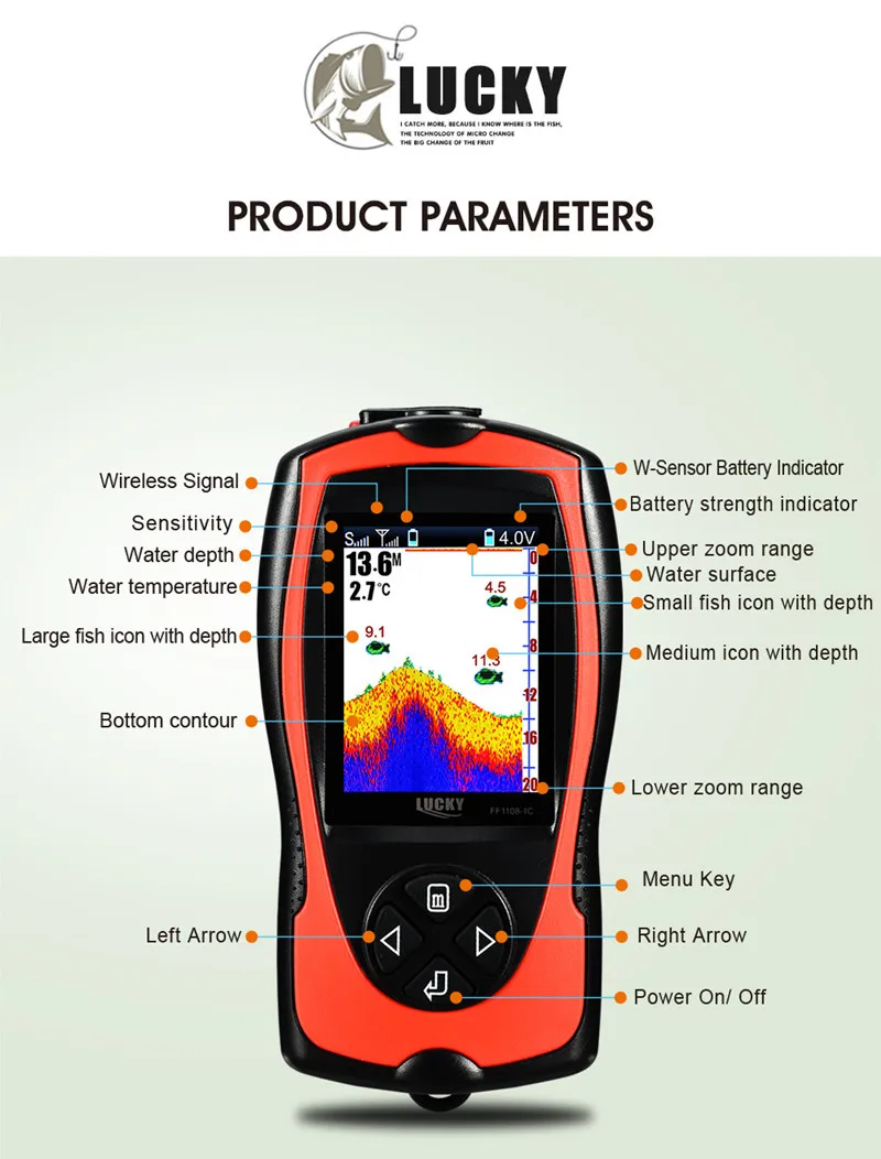 Sonar Fish Finder for Fishing FF1108-1CWLA Wireless Sonar Color Fishfinder 147ft45m Water Depth Sonar Pesca Transducer Fishing (2)