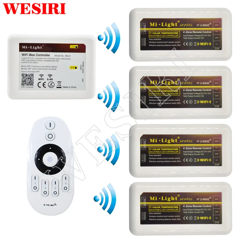 Milight 2.4G 4-Zone WiFi LED Controller iBox+RF Touch Remote+CCT Dual White Color Temperature LED Strip Dimmer Controller
Milight 2.4G 4-Zone WiFi LED Controller iBox+RF Touch Remote+CCT Dual White Color Temperature LED Strip Dimmer Controller