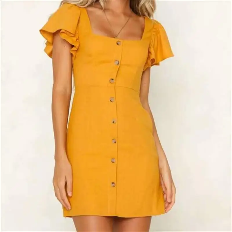 2019 Yellow High Waist Office Lady Dress Summer Flare Sleeve Square Collar Pure color Mini Casual Women Dresses vestidos#N788
2019 Yellow High Waist Office Lady Dress Summer Flare Sleeve Square Collar Pure color Mini Casual Women Dresses vestidos#N788