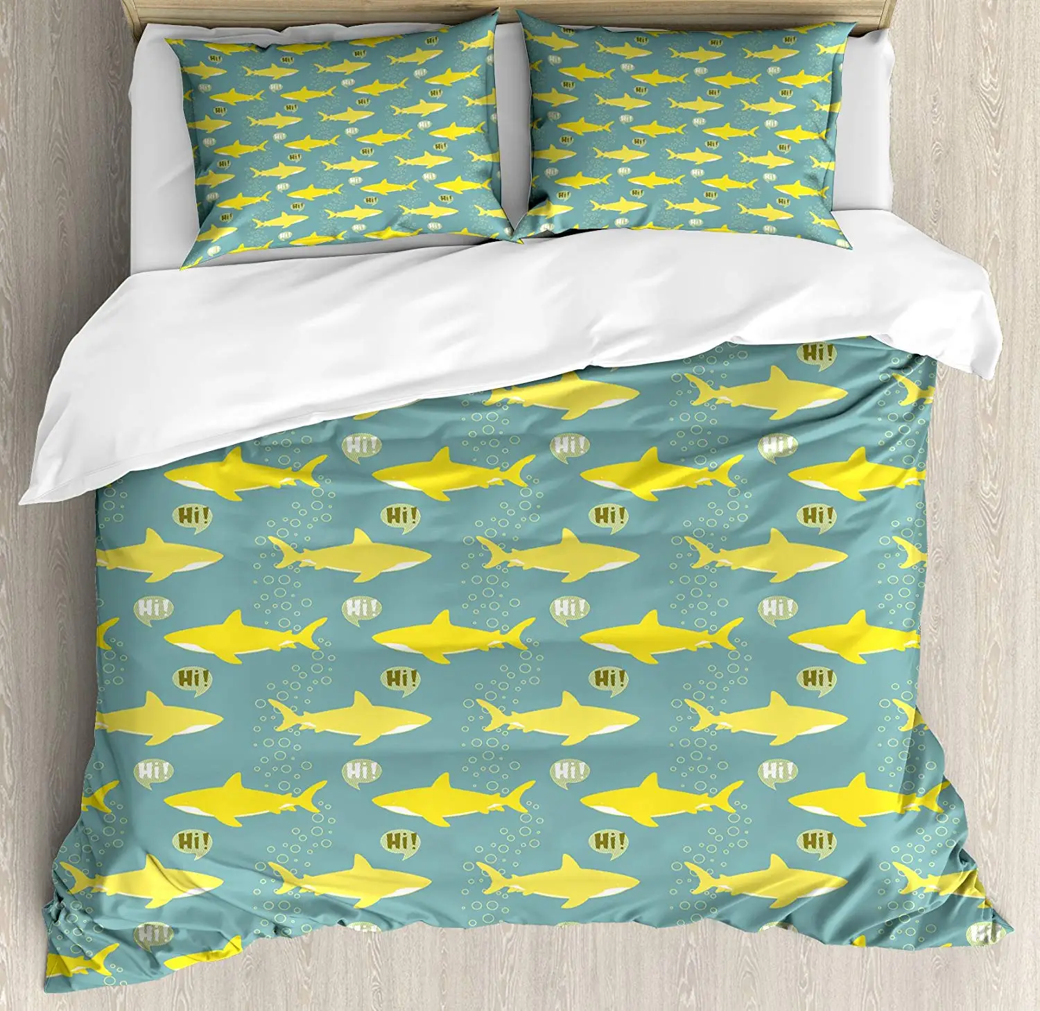 Shark Duvet Cover Set King Size Silhouettes Saying Hi Great Fish with Friendly Representation Bedding Set Pale Sea
Shark Duvet Cover Set King Size Silhouettes Saying Hi Great Fish with Friendly Representation Bedding Set Pale Sea
