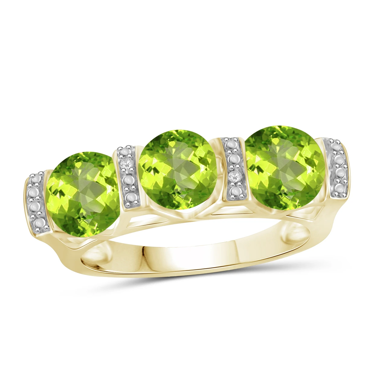 JewelonFire 2 1/4 Carat T.G.W. Peridot and White Dimond Accent 14kt Gold Over Silver 3-Stone Ring