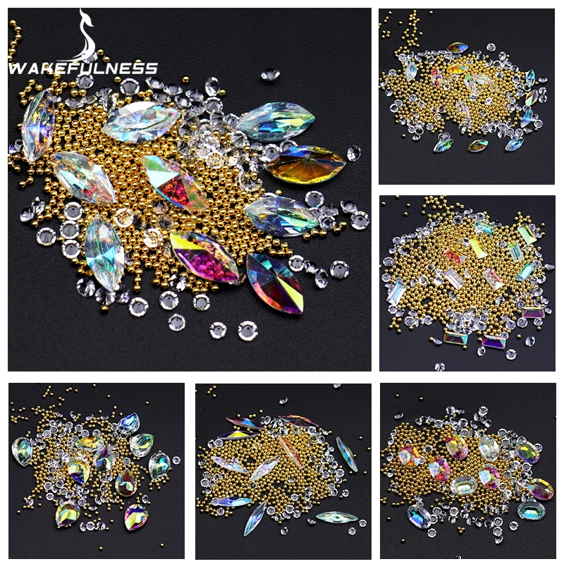 WAKEFULNESS Horse Eye Transparent AB Color Crystal Rhinestones for Nails Gems Gold Steel Beads Manicure 3D Nail Art Decorations
WAKEFULNESS Horse Eye Transparent AB Color Crystal Rhinestones for Nails Gems Gold Steel Beads Manicure 3D Nail Art Decorations