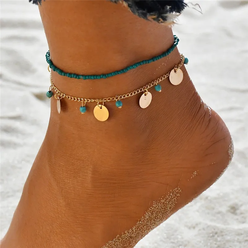 

S090 Bohemian Beads Ankle Bracelet for Women Leg Chain Round Tassel Anklet Vintage Foot Bracelet Summer Jewelry Accessories