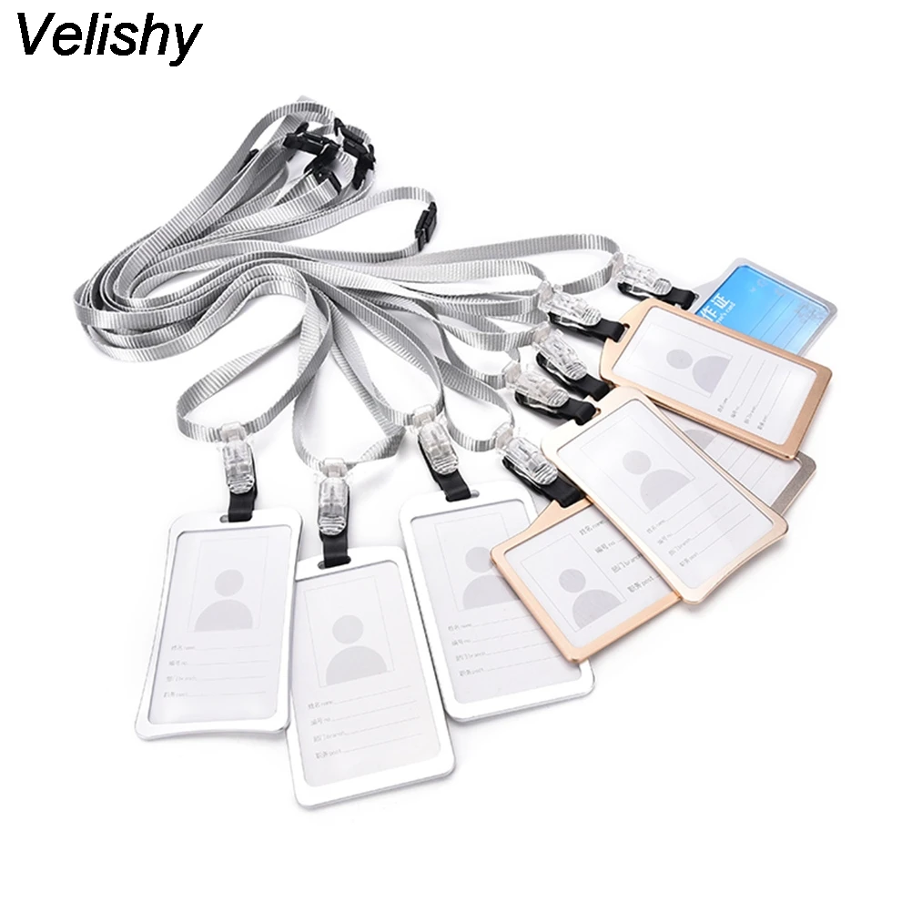 Velishy 1PCS New Arrival Business Card Aluminum Alloy Metal Work Card Badge With Adjustable Lanyard ID Holders For Men Women