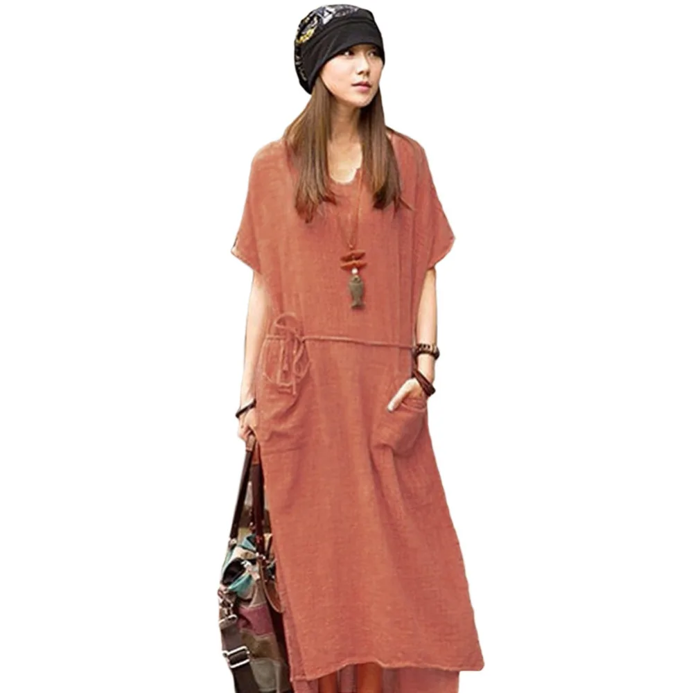 Oversized Summer Dress Women Retro Casual Loose Long Dress Solid Short Sleeve Ankle Length New Cotton Linen Plus Size Dress Robe
Oversized Summer Dress Women Retro Casual Loose Long Dress Solid Short Sleeve Ankle Length New Cotton Linen Plus Size Dress Robe
