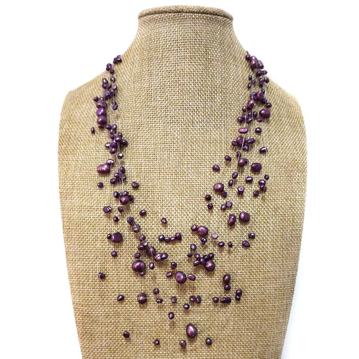 

18-24 inches Violet Illusion 4-8mm Nugget Freshwater Pearl Multi-layered Necklace