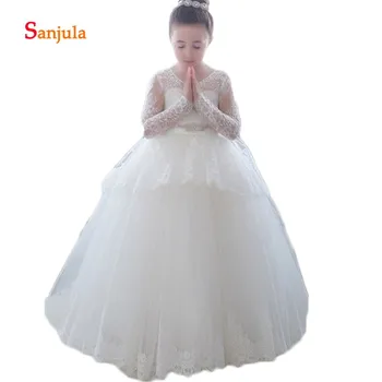 Princess Ball Gown Flower Girls Dresses Lace Long Sleeve Charming Girls Pageant Party Dresses Beaded Holy Communion Gown D453
Princess Ball Gown Flower Girls Dresses Lace Long Sleeve Charming Girls Pageant Party Dresses Beaded Holy Communion Gown D453