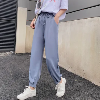 

Summer thin section chiffon harem pants women's loose nine points carrots feet foot slits anti-mosquito pants women pants