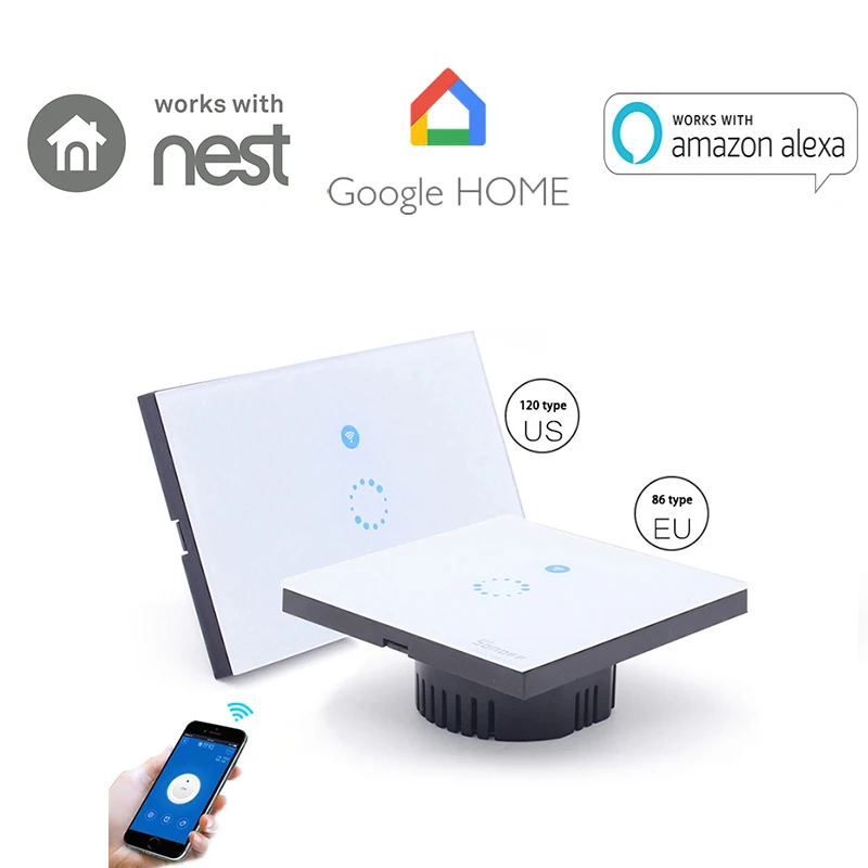 Сенсорный настенный выключатель Sonoff с Wi-Fi 1 клавиша вкл./выкл. беспроводной пульт